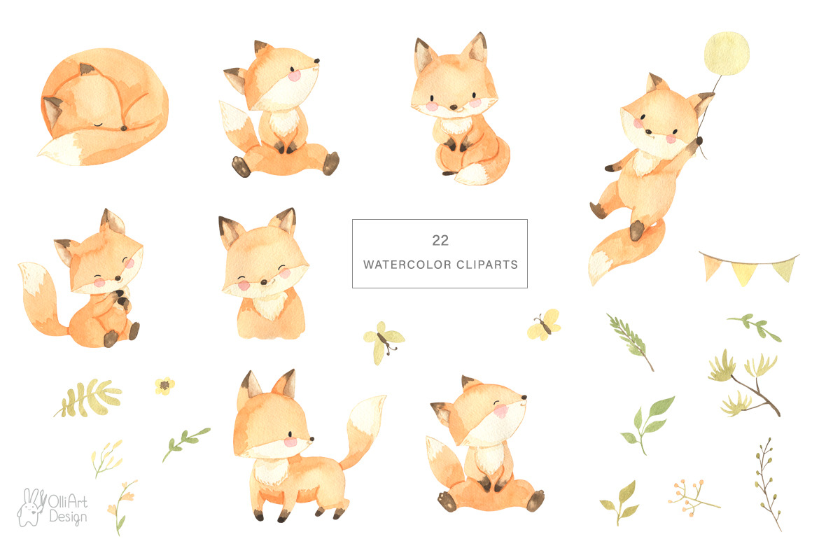 FOX watercolor clipart. Woodland, an Animal Illustration by OlliArtDesign (Photo 2 of 6)