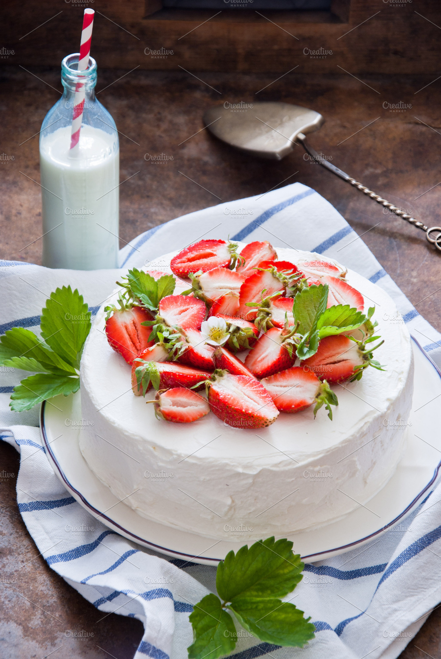 Strawberry cake featuring bakery, berry fruit, and birthday
