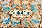 Nautical Maps Junk Journal Paper, a Background Graphic by Printable Treasure (Thumbnail 1 of 4)