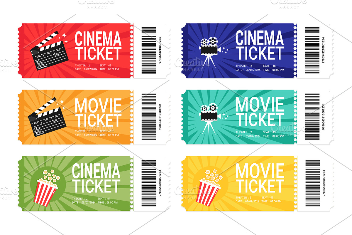 Movie Tickets Design Set, an Object Illustration by PsychocheArt (Photo 1 of 4)