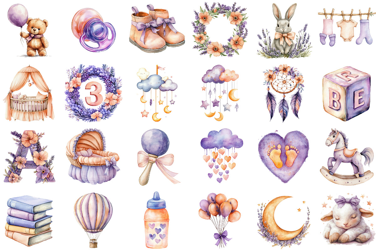 Lavender Soft Peach Baby Nursery Cli, an Illustration by Sublimation Artist (Photo 2 of 6)