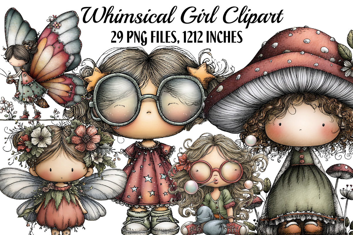 Whimsical Girl Clipart, an Illustration by DreamArtGraphic (Photo 1 of 5)