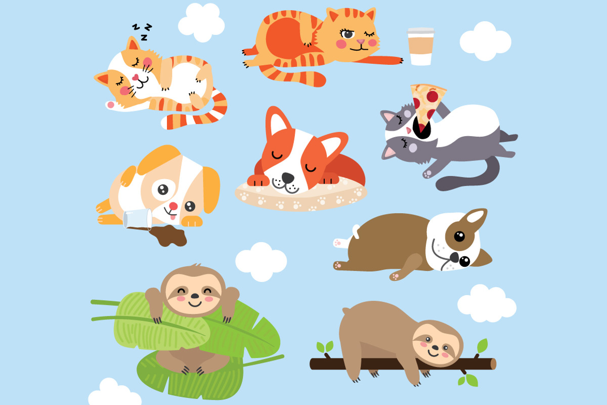 Cute Lazy Animals - Dog, Cat, Sloths, a Food Illustration by TinyCuteCo (Photo 1 of 3)