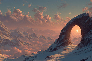 Surreal Mountain Stone Arch at Sunset, a Nature Photo by Ales Munt