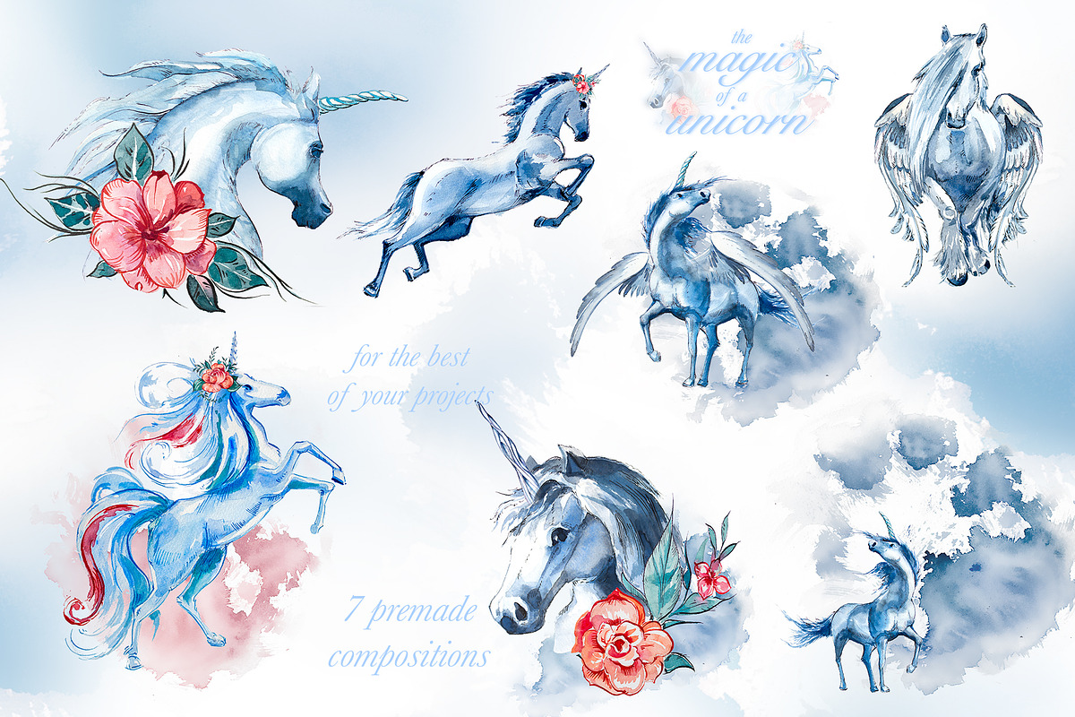 Watercolor Magic of Unicorn Clipart, an Animal Illustration by ArtCreationsDesign (Photo 2 of 7)