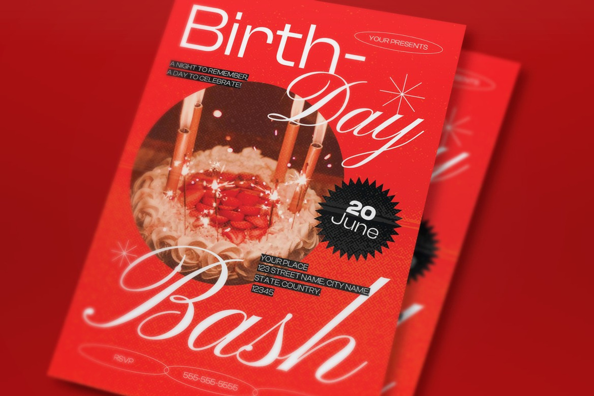Red White Birthday Bash Flyer Set, a Flyer Template by graphicook (Photo 2 of 3)