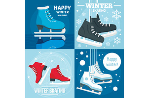 Holiday Winter Skating Banner Set