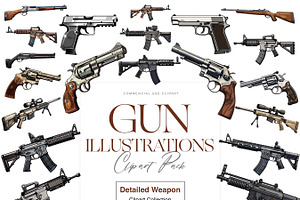 Gun Illustration Clipart, Pistol PNG, an Object Illustration by BrushstrokeArtGB