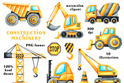 Construction vehicles watercolor set, a Transportation Illustration by SabinaWatercolorArt (Thumbnail 2 of 20)
