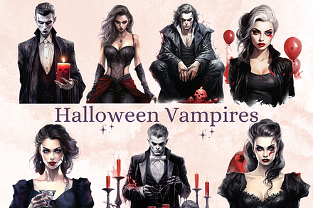 Halloween Vampires Clipart Set, an Illustration by GiraffeCreative