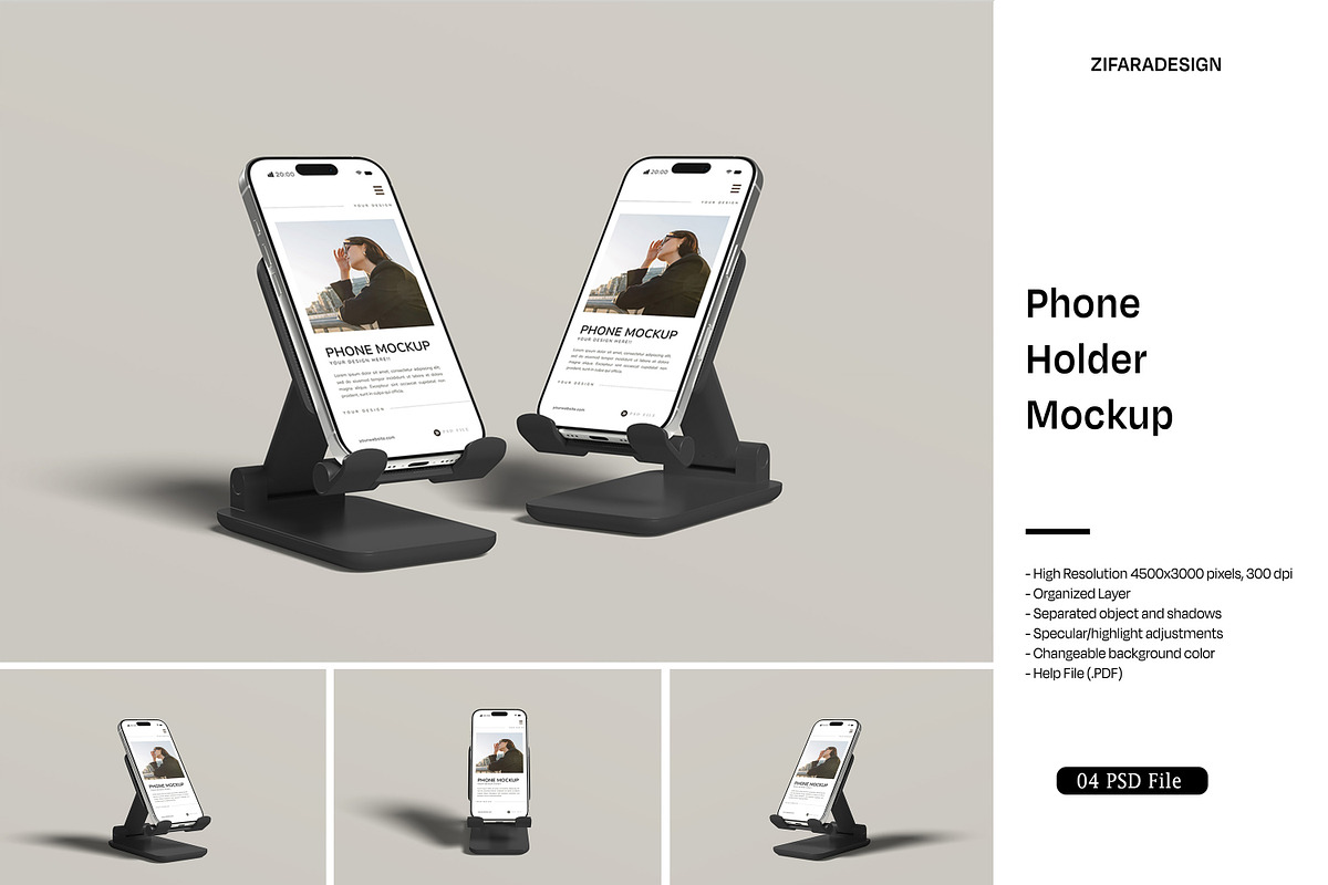 Phone Holder Mockup, an iPhone Mockup by ZifaraDesign (Photo 1 of 5)