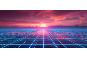 Synthwave neon sunset horizon with, a Technology Photo by piter.goskov