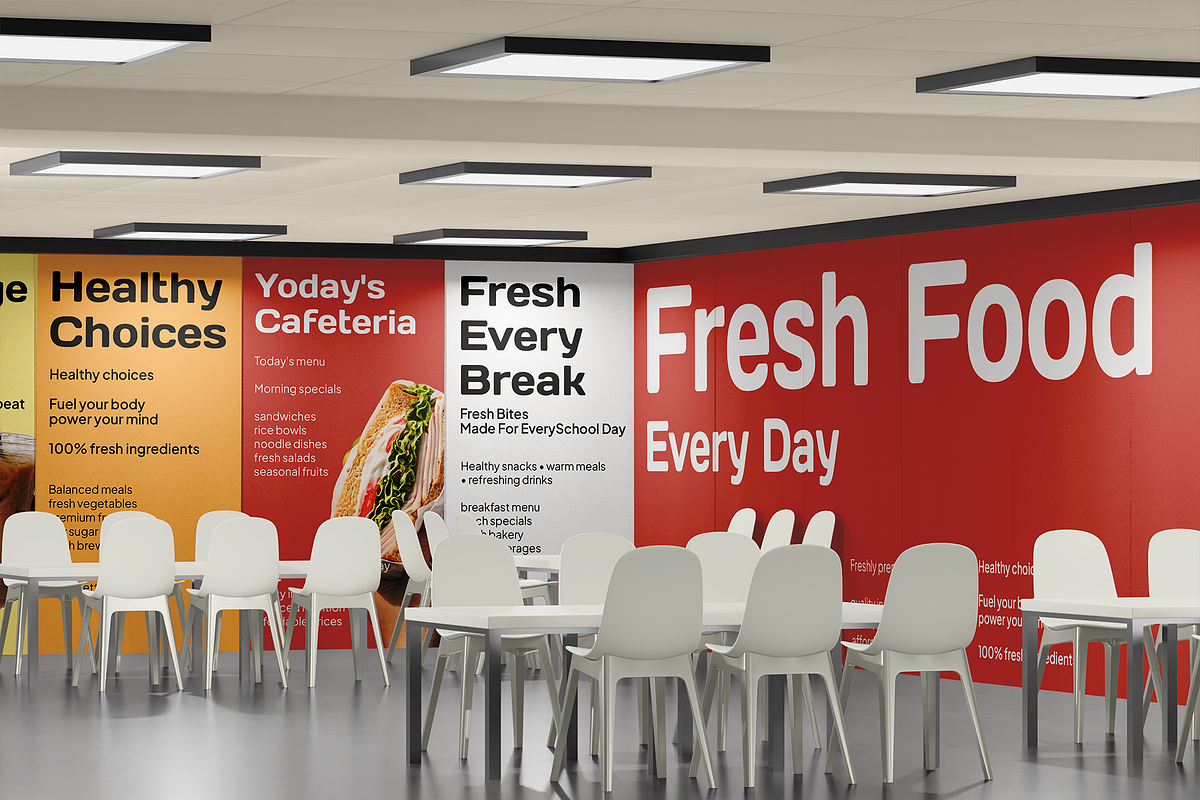 School Cafetaria Wall Mockup, an Advertising Mockup by Bartama Graphic (Photo 4 of 5)