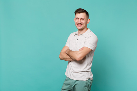 Portrait of handsome young man in ca containing background, isolated, and