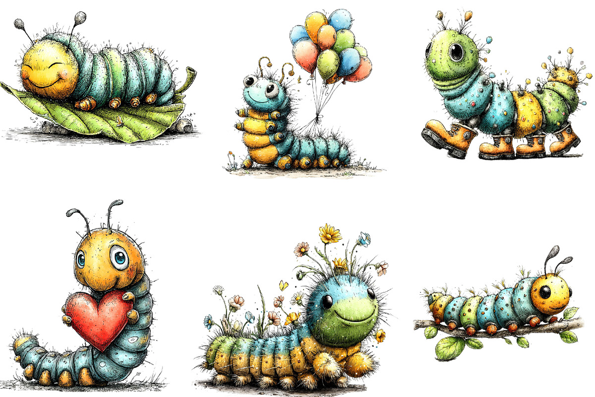 Caterpillar Whimsical Clipart, a Seasonal Illustration by Designking (Photo 3 of 5)