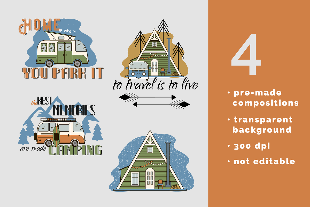 CamperVan ’65. Clipart collection, an Illustration by lokfrid (Photo 3 of 7)
