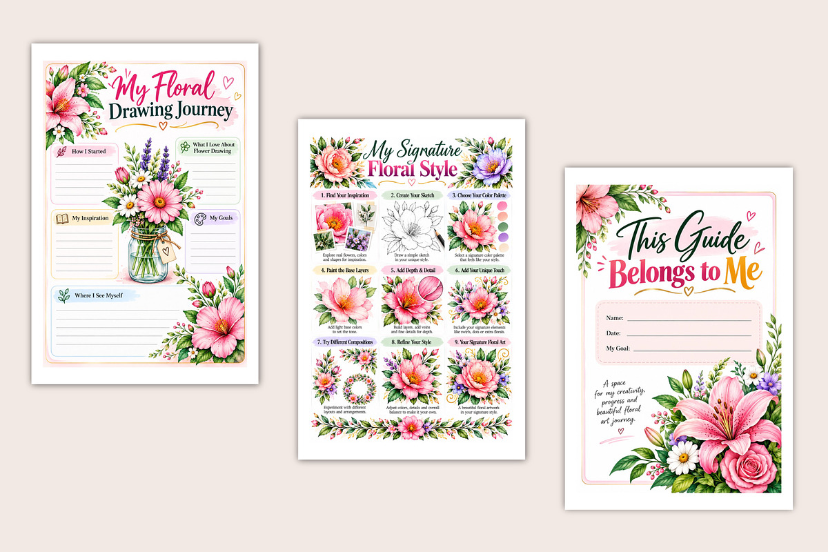 Modern Flower Drawing Guide, a Stationery Template by Designmela01 (Photo 4 of 5)