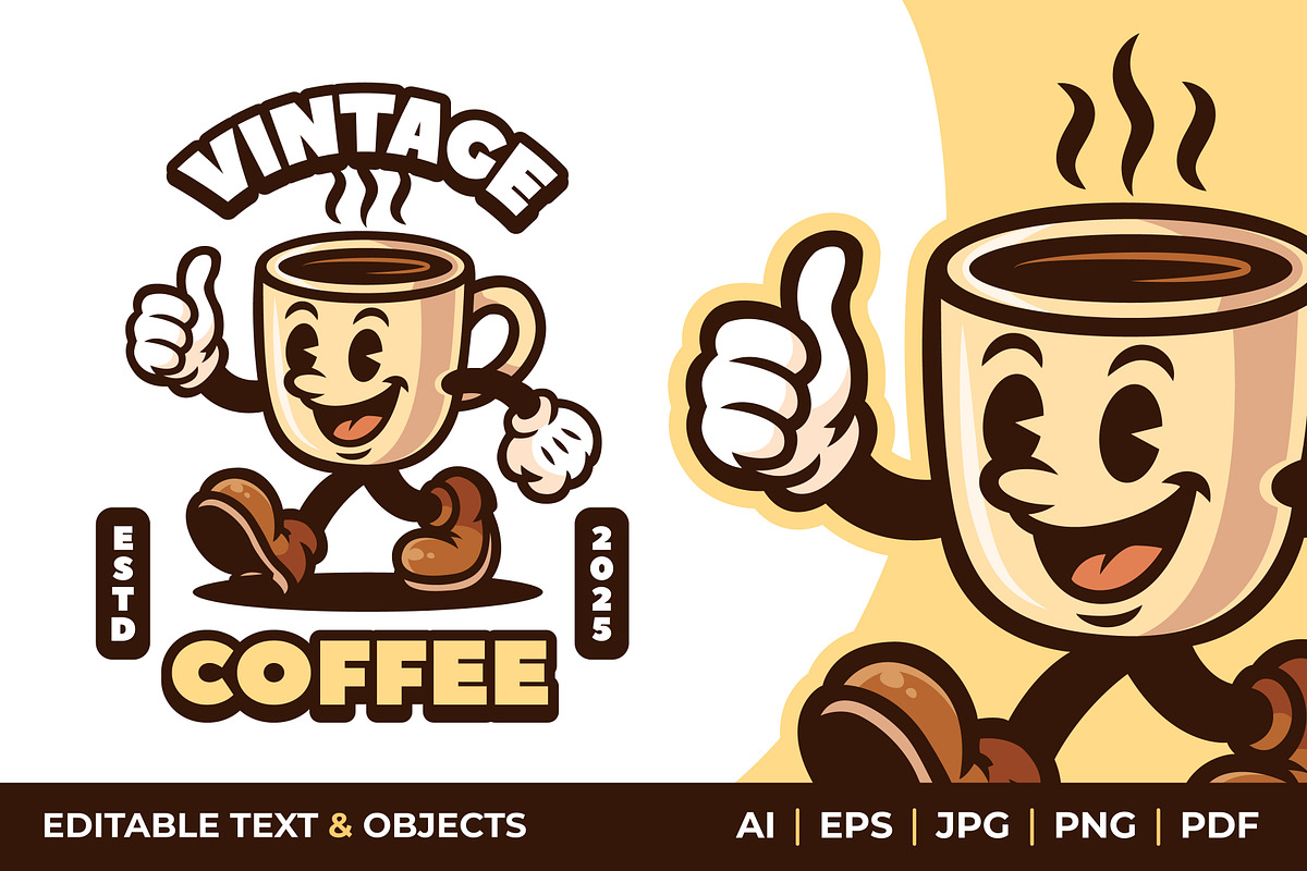 Coffee Cup Retro Mascot Logo, a Design Template by Akito Studio