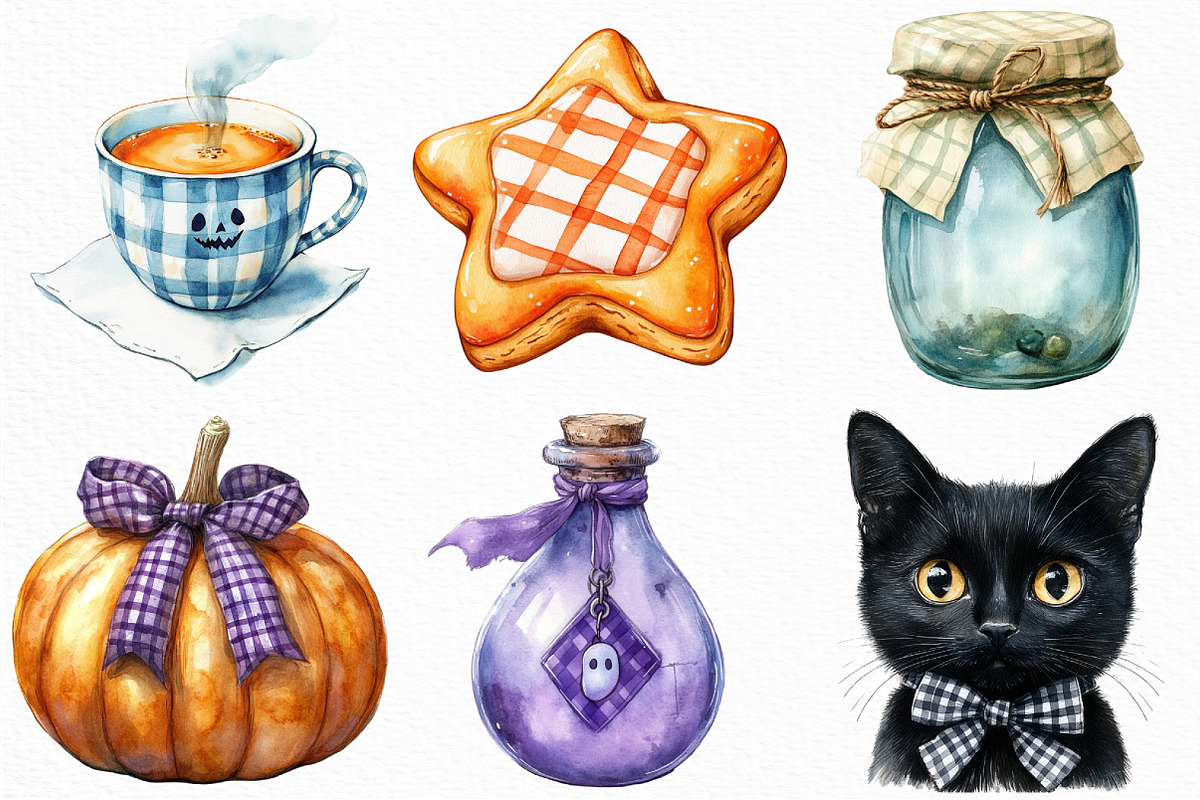 Purple Gingham Halloween Clipart, an Illustration by Craft Nest (Photo 4 of 6)