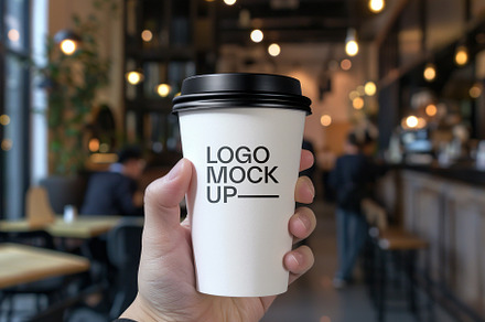 hand holding coffee cup logo mockup