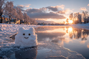 Cute Snow Cat by Winter River, a Nature Photo by Ales Munt