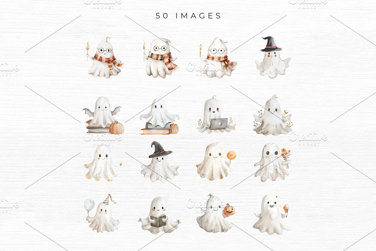 Cute Ghost Clipart, a Seasonal Illustration by EllyandLima (Photo 5 of 7)