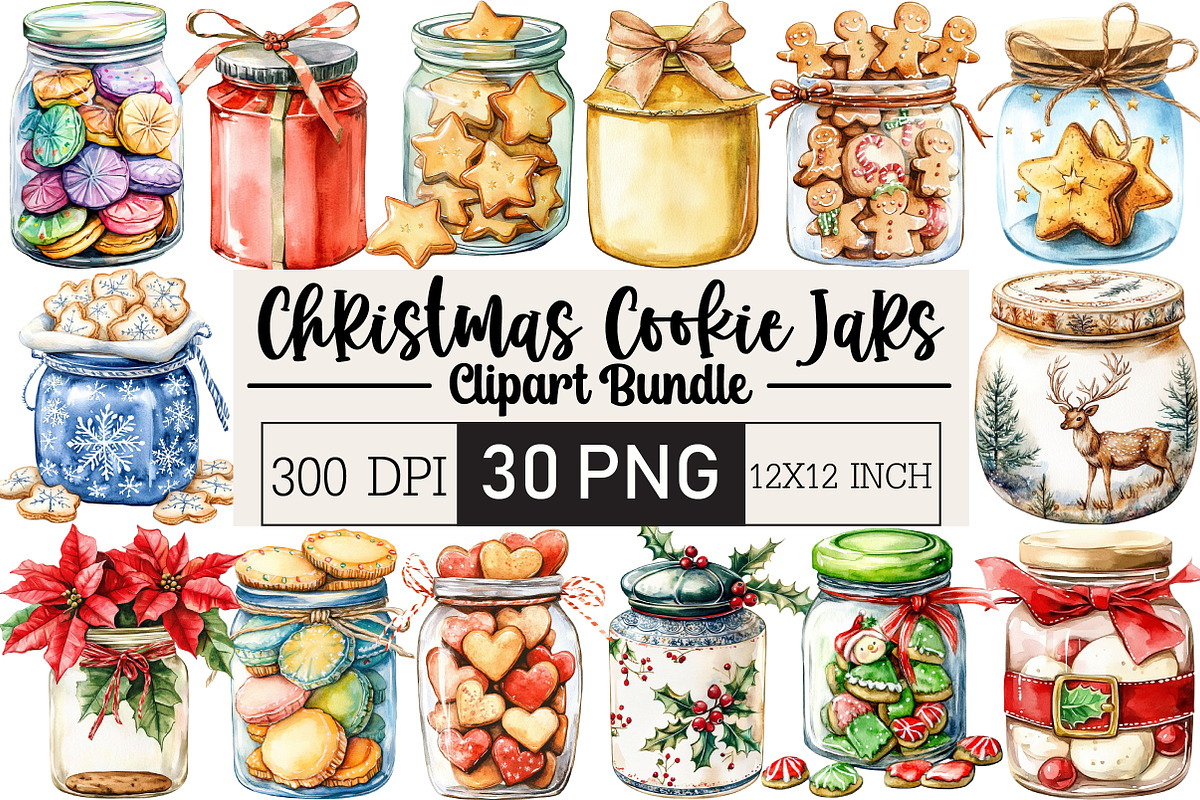 Christmas Cookie Jars Clipart, an Illustration by Black Bird Studio (Photo 1 of 6)