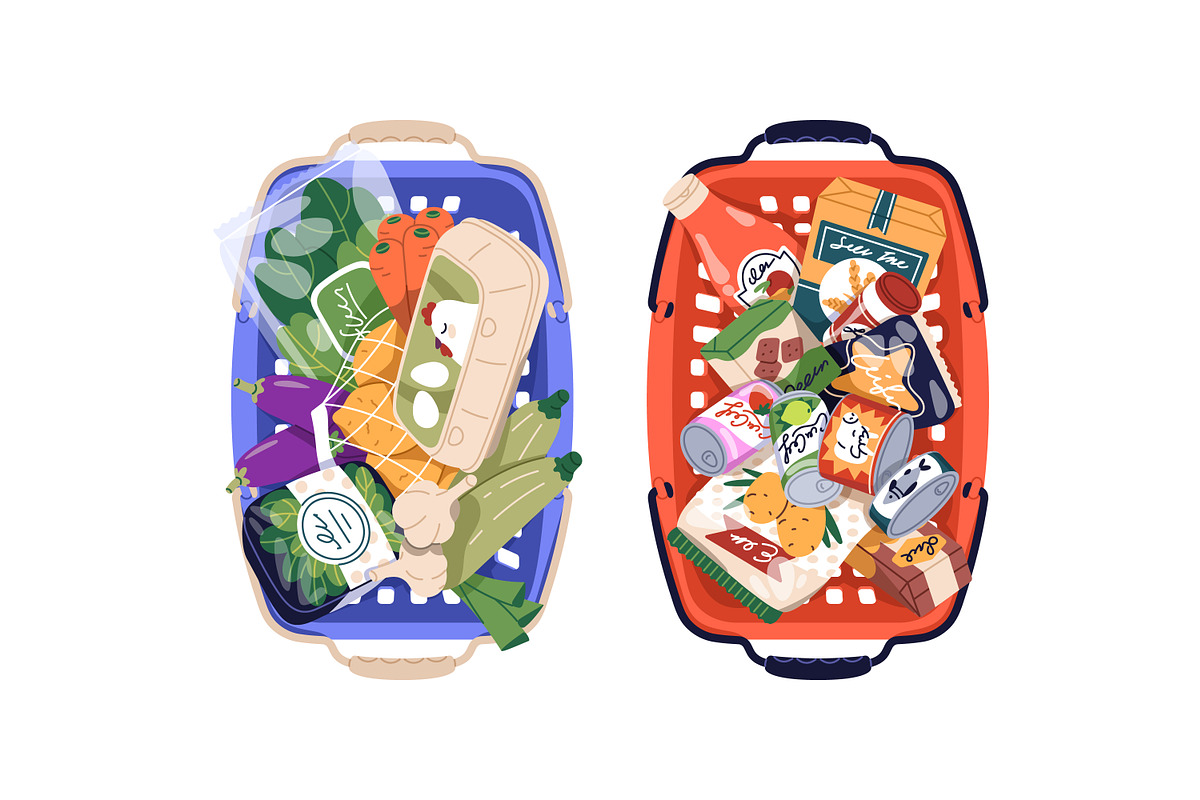 Supermarket baskets full of products, a Food Illustration by Good Studio (Photo 2 of 4)