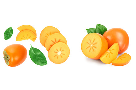 persimmon fruit with slices isolated