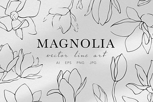 Vector Line Art Flowers Magnolia