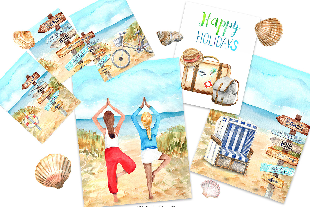 Happy Holidays watercolor set, an Illustration by JennyColorArt (Photo 3 of 7)