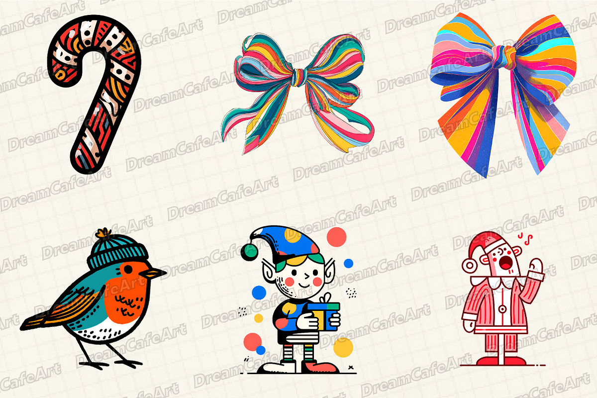 Groovy Retro  Christmas Clipart, an Illustration by DreamCafeArt (Photo 4 of 7)