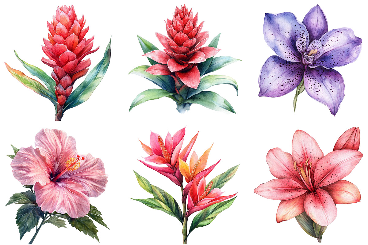 Tropical Watercolor Flower Bundle, an Illustration by Pixels.Craft (Photo 4 of 8)