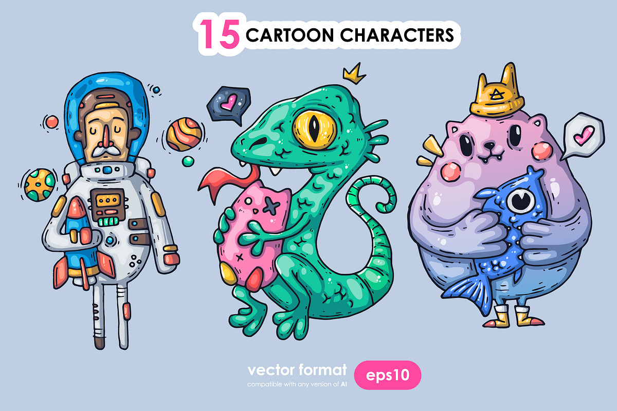 15 Different Cartoon Characters, an Illustration by Andrew_Derr (Photo 3 of 5)