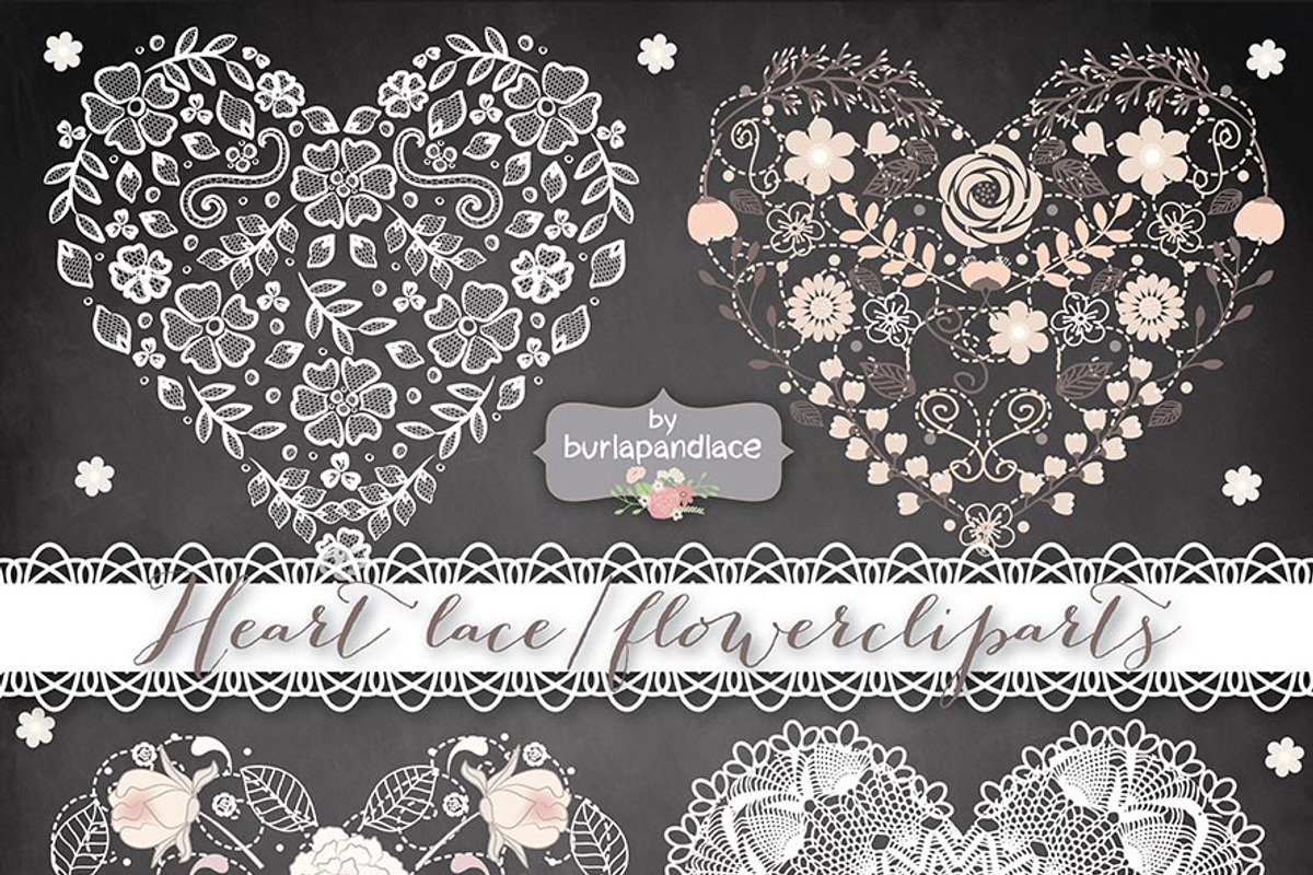 Heart lace/flower cliparts, an Illustration by burlapandlace (Photo 1 of 4)