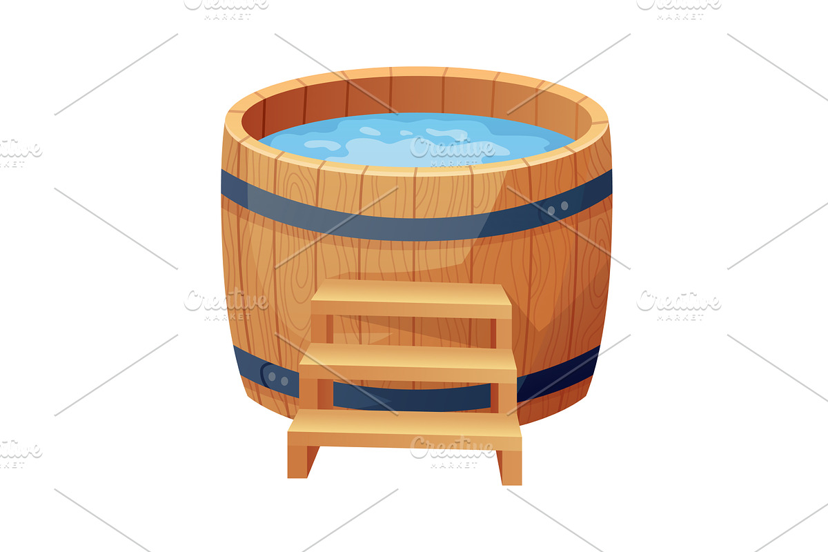 Wooden bath. Wood tub, cartoon, an Object Illustration by Things for designers