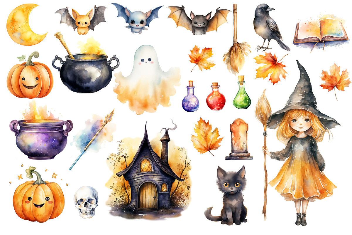 Watercolor halloween party witch png, an Object Graphic by KomtsyanTatyanaArt (Photo 2 of 4)