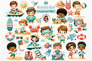 Cute Beach Children Clipart, a Seasonal Illustration by Nicolle's Colorful Art