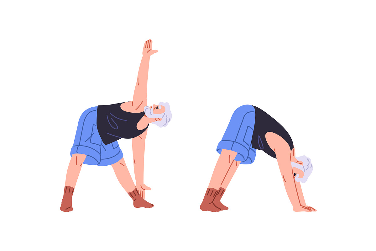 Senior people in yoga poses set, a Sport Illustration by PaperTrident (Photo 6 of 7)