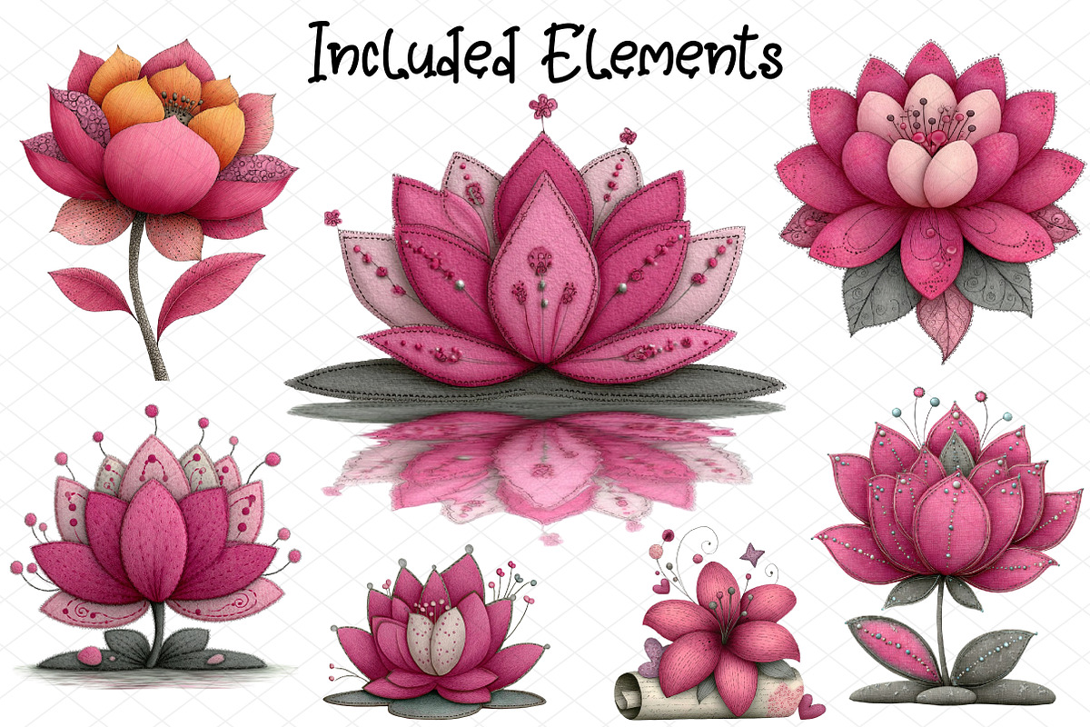 Watercolor Water Lily Clipart, an Illustration by cherrydesign (Photo 2 of 4)