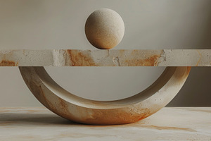 Beige Stone Sphere Balanced on Abstract Arch Sculpture Display, a Background Photo by José Manuel Gelpi