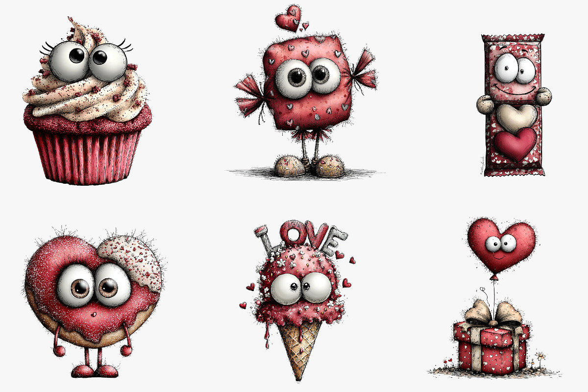 Quirky valentines sweets clipart, an Illustration by CreationArt (Photo 3 of 6)