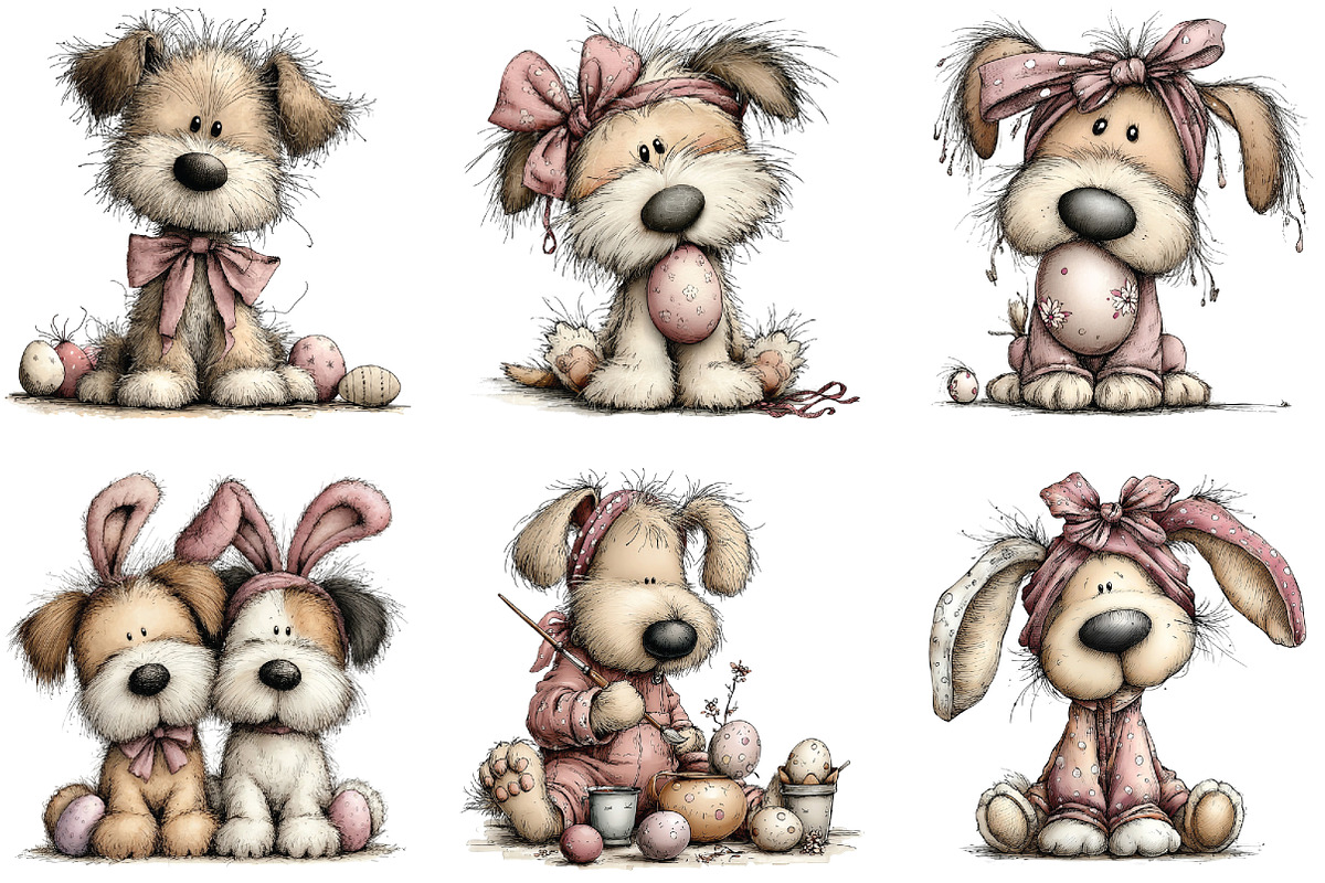 Whimsical Easter Dogs Clipart, an Illustration by CraftArtStudio (Photo 2 of 5)