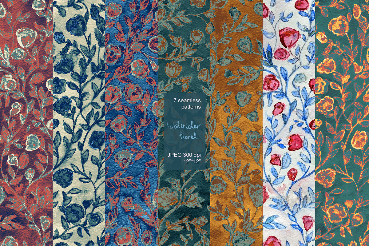 Shabby floral seamless watercolor, a Pattern Graphic by PatternsBlooming (Photo 1 of 7)