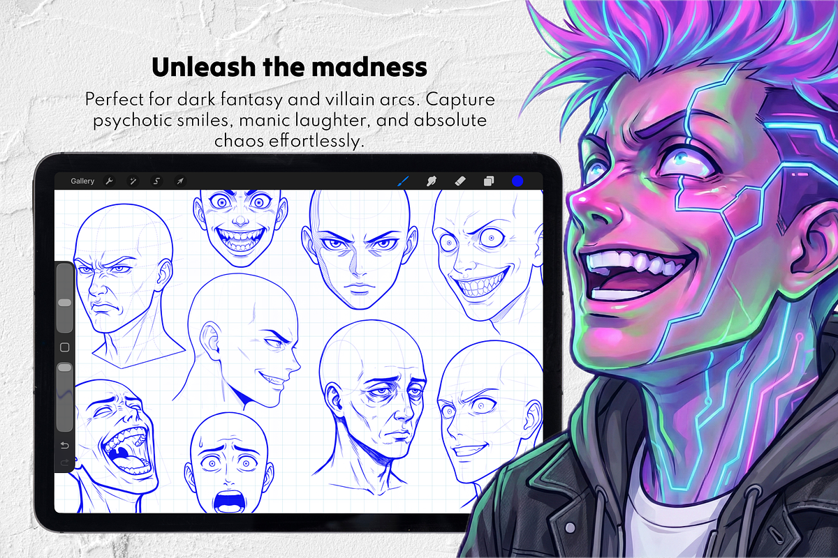 150+ Anime Male Head Procreate Stamp, a Brush Add-On by Selentaori Studio (Photo 7 of 11)