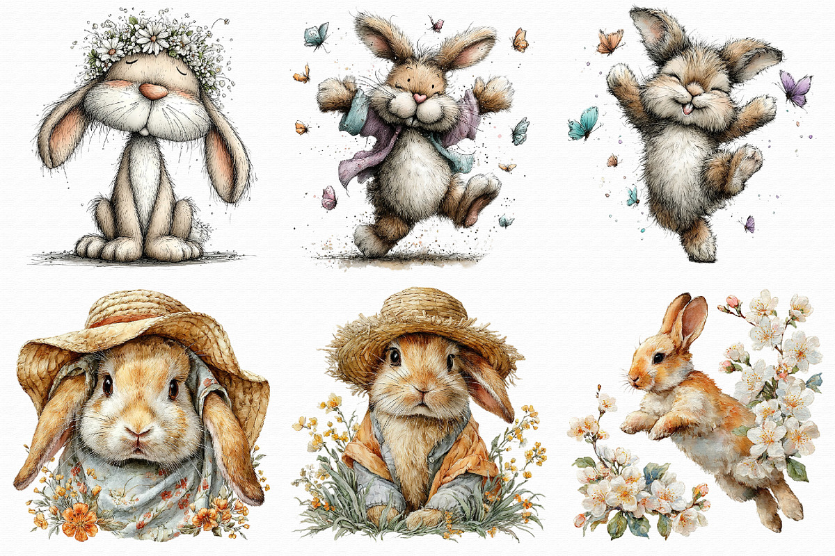 Whimsical Spring Bunny Clipart, an Illustration by Libby Wishes (Photo 4 of 7)