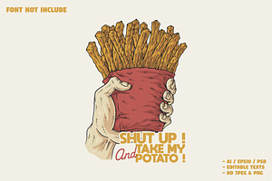retro hand holding french fries, a Branding & Logo Template by Judsart