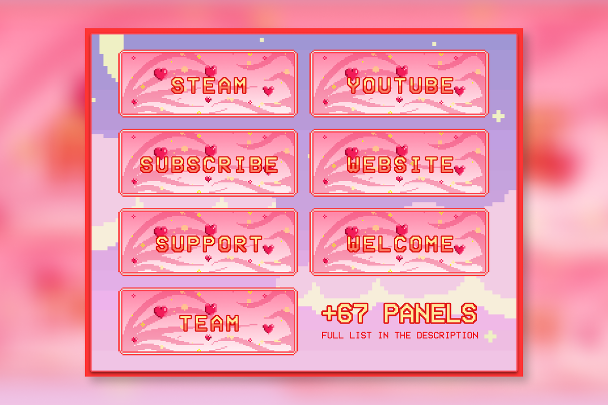 74x Hearts Pixel Panels for Twitch, an Illustration by Custom Fonts & Patterns (Photo 4 of 7)