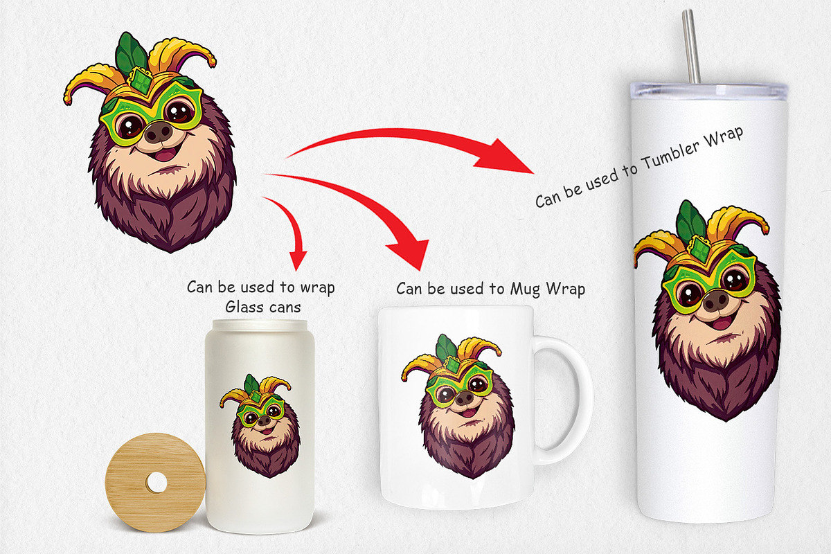 Sloth Mardi Gras Clipart, a Graphic by Artnoy (Photo 4 of 5)