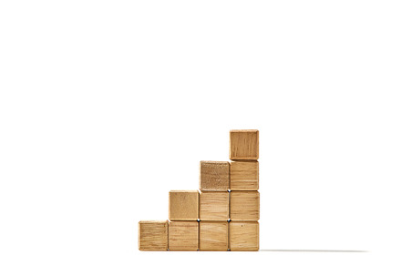 Wood cubes stacked as stair step shapes on white, a Business Photo by 1981 Rustic studio kan